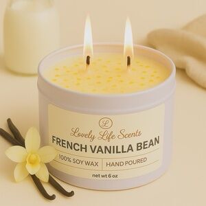 French Vanilla Bean 6 oz Double Wick Soy Wax Candle Tin by Lovely Life Scents